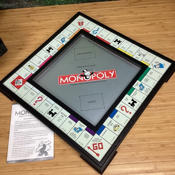 Monopoly Onyx Edition 2006 Game Hasbro Silver Black Parker Brothers Board Stand - Picture 1 of 16